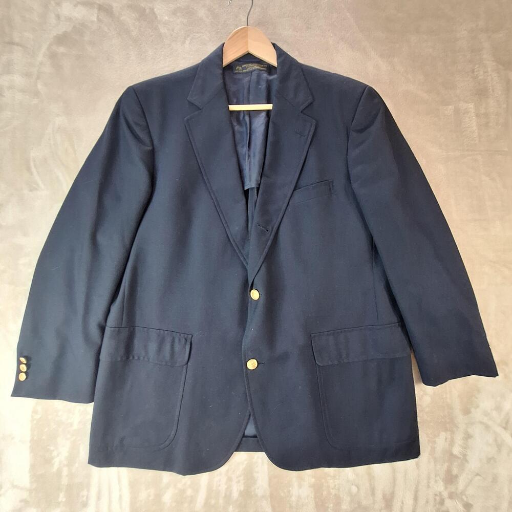 Brooks Brothers Blazer Mens 43R Blue Wool Single Vent 2 Button Gold Buttons